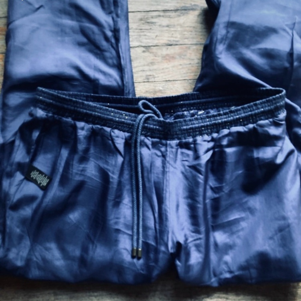 Elizabeth & James Rayon/SILK Blend Navy & Gold Metallic Cropped Pants S - Picture 13 of 15